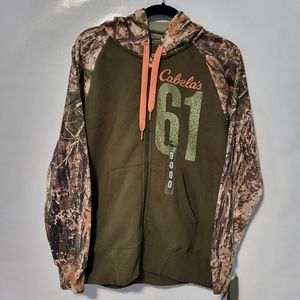 NWT Cabela's Green Camo Front Zip Hoodie Size Medium